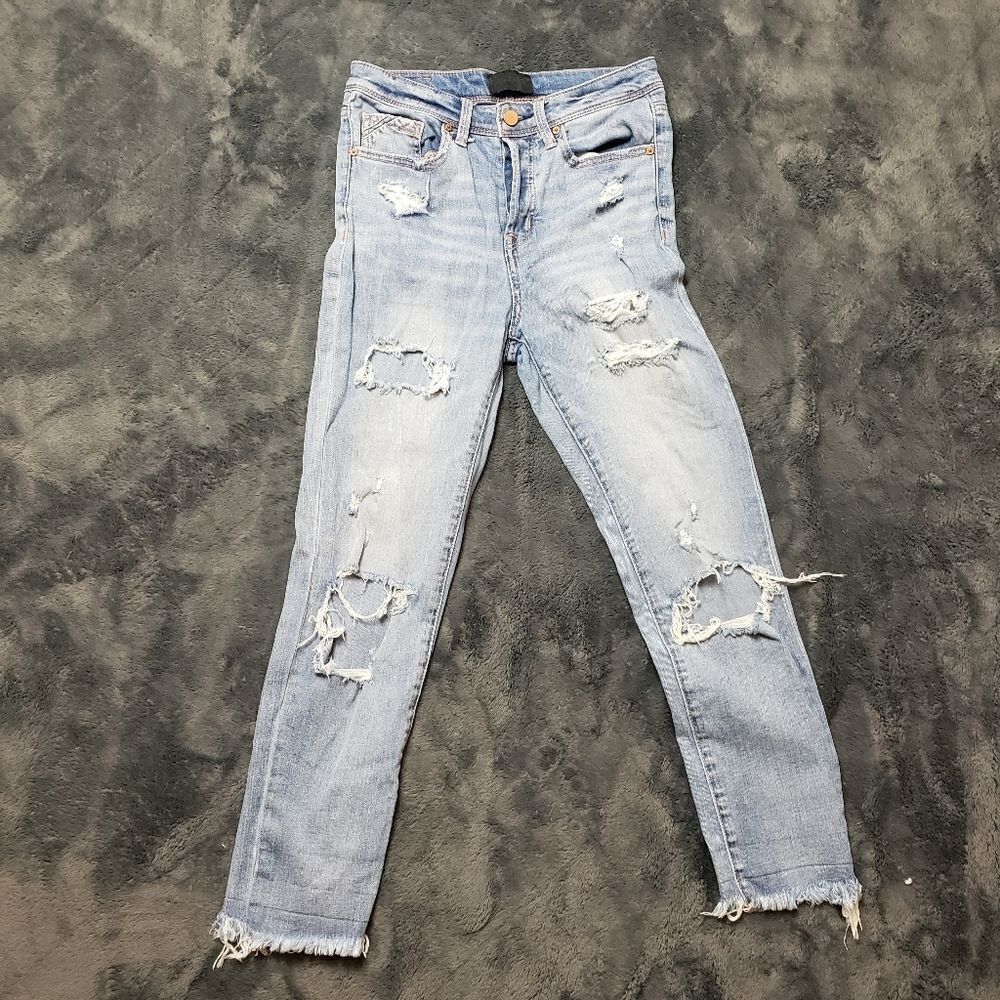 Buckle Black high rise ankle distressed destroyed jeans fit 53 button fly